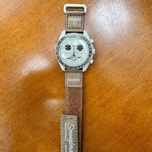 Omega x Swatch Speedmaster Watch with Brown Strap